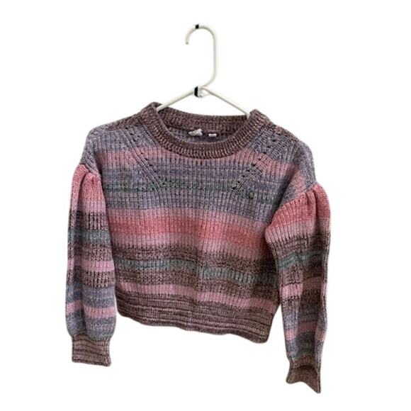 Gap-Kids-Puff‎ Sleeve-Chunky-Sweater-100% Cotton-Pink Multi-Color-Girls-L - Picture 1 of 4